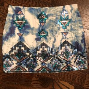 Express Blue Tie-Dye and Sequin Miniskirt